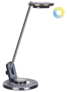 LED stolová lampa čierna a strieborná kovová kancelárska lampa s nastaviteľným ramenom a stmievačom USB port