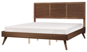 Posteľ tmavý jaseň MDF kaučukové drevo 180 x 200 cm drevený rám postele s roštom a čelom