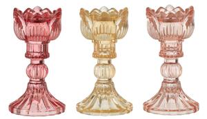 3ks ružový mix sklenený svietnik tulipán Tulippo - Ø 8*15 cm - J-Line by Jolipa