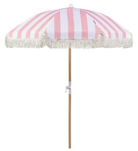 Záhradný slnečník ružová a biela polyester tyč z bukového dreva ⌀ 150 cm okrúhly nastaviteľný UV odolný retro štýl exteriér