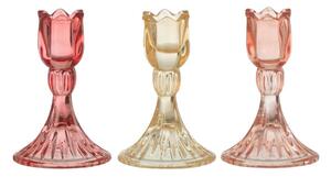 3ks ružový mix sklenený svietnik tulipán Tulippo - Ø 8*12 cm - J-Line by Jolipa