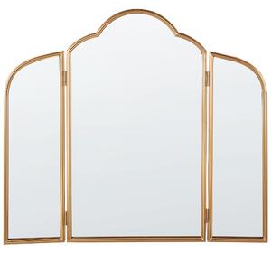 Stolové trojité zrkadlo zlaté kovové 87 x 77 cm dve bočné krídla skladacie make-up