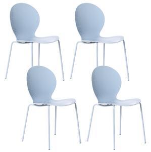 Sada 4 záhradných stoličiek svetlomodré plastové stoličky interiér exteriér záhrada jedáleň moderný minimalistický štýl