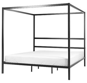 Rám postele s baldachýnom čierny kov 180 x 200 cm dvojlôžko preglejkové lamely industriálny minimalistický štýl spálňa