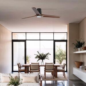 FARO BARCELONA LED stropný ventilátor Heywood L, čierny/drevený, DC, tichý, Tmavé drevo, Obývacia izba / jedáleň, Drevo, Moderný