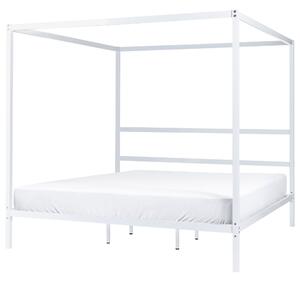 Rám postele s baldachýnom biely kov 180 x 200 cm dvojlôžko preglejkové lamely industriálny minimalistický štýl spálňa