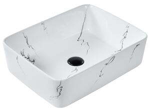 Kúpeľňové umývadlo na dosku biele keramické mramorový efekt 49 x 38 cm obdĺžnikové glamour štýl