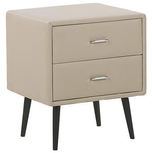 Nočný stolík čalúnený béžová umelá koža s 2 zásuvkami minimalistický moderný dizajn s kovovými nohami