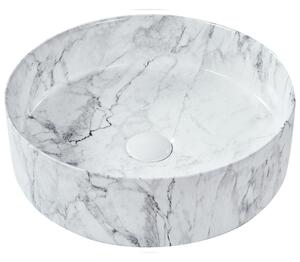 Kúpeľňové umývadlo na dosku biele keramické okrúhle ⌀ 40 cm mramorový vzhľad moderná kúpeľňa