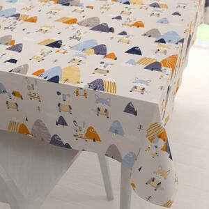 Biante Detský bavlnený obdĺžnikový obrus Sandra SA-613 Modro-oranžové lesné zvieratká na bledo sivom 50x100 cm