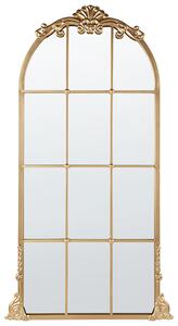 Nástenné zrkadlo zlaté kovové 66 x 124 cm na stenu v tvare okna dekoratívne vintage štýl závesné dekorácie