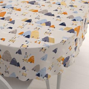 Biante Detský bavlnený oválny obrus Sandra SA-613 Modro-oranžové lesné zvieratká na bledo sivom 50x100 cm