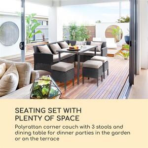 Blumfeldt Titania Dining Lounge Set, záhradná sedacia súprava, rohová súprava, stôl, stolčeky, čierna