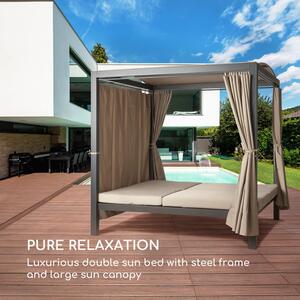 Blumfeldt Eremitage Double XL slnečné ležadlo, 2 osoby, kovový rám, slnečná strecha, závesy