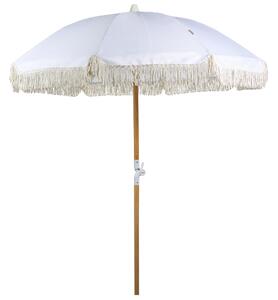 Záhradný slnečník biely polyester tyč z bukového dreva ⌀ 150 cm okrúhly nastaviteľný UV odolný retro štýl exteriér