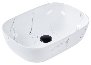 Kúpeľňové umývadlo na dosku biele keramické mramorový efekt 47 x 34 cm obdĺžnikové glamour štýl
