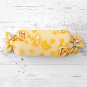 Biante Detský vankúš valec bonbon Sandra SA-727 Spiace medvedíky na žltooranžovom 15x40 cm