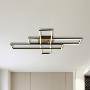 Stropné LED svetlo Dakari, dĺžka 80 cm, čierna/drevo, 3-pl., Čierna, Obývacia izba / jedáleň, Hliník, Stropné svetlo