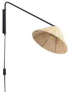 Nástenná lampa prírodný ratan 33 cm kužeľové tienidlo svetlo na nočný stolík spálňa obývacia izba boho rustikálny štýl