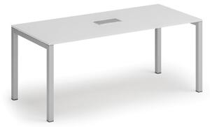 Rokovací stôl PRIMO SQUARE, 180x80 cm, biela + stolná zásuvka TYP II, strieborná