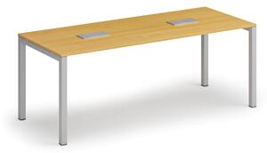 Stôl SQUARE 2000 x 800 x 750, buk + 2x stolná zásuvka TYP III, strieborná