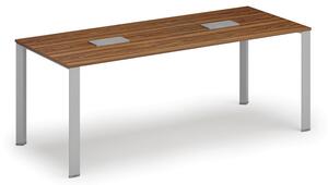 Stôl PRIMO INFINITY 2000 x 900 x 750, orech + 2x stolná zásuvka TYP IV, strieborná