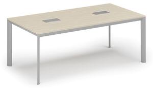Stôl INVITATION 2000 x 1000 x 740, breza + 2x stolná zásuvka TYP III, strieborná