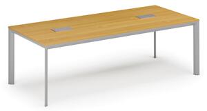 Rokovací stôl PRIMO INVITATION, 240x120 cm, buk + 2x stolná zásuvka TYP I, strieborná