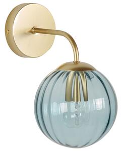 Nástenná lampa modrá a zlatá sklenená kovová 28 cm guľaté tienidlo osvetlenie do spálne obývačky retro art deco
