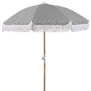 Záhradný slnečník čierna biela polyester tyč z bukového dreva ⌀ 150 cm okrúhly nastaviteľný UV odolný retro štýl exteriér