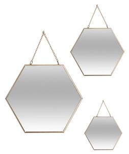 Závesné zrkadlo Hexagon, zlaté, sada 3ks