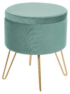 Taburet s úložným priestorom zelený zamat 42 x 42 x 44 cm zlaté kovové nohy čalúnený podnožka glamour moderný štýl obývačka