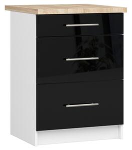Kuchynská skrinka OLIVIA S60 3SZ - biela/čierny lesk