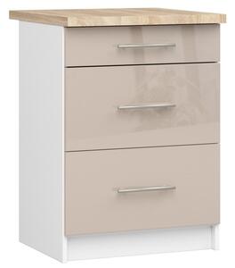 Kuchynská skrinka OLIVIA S60 3SZ - biela/cappuccino lesk