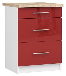 Kuchynská skrinka OLIVIA S60 3SZ - biela/červený lesk