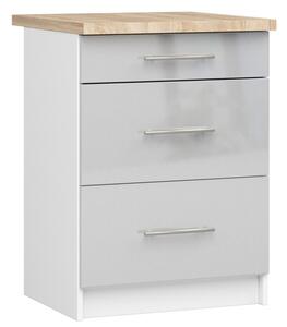 Kuchynská skrinka OLIVIA S60 3SZ - biela/sivý lesk