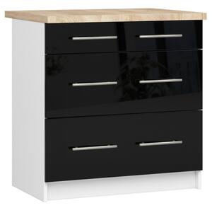 Kuchynská skrinka OLIVIA S80 3SZ - biela/čierny lesk