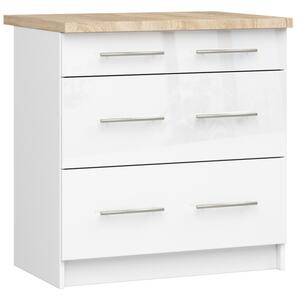 Kuchynská skrinka OLIVIA S80 3SZ - biela/biely lesk
