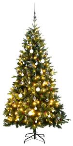 Umelý výklopný vianočný stromček 150 LED a sada gúľ 150 cm