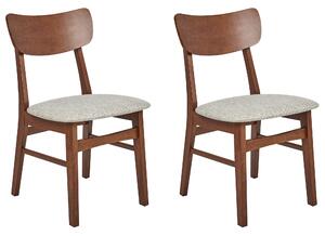 Sada 2 jedálenských stoličiek tmavé drevo sivobéžová kaučukové drevo polyester drevený rám bez podrúčok moderný retro štýl kuchyňa jedáleň