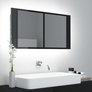 LED kúpeľňová zrkadlová skrinka lesklá čierna 90x12x45 cm