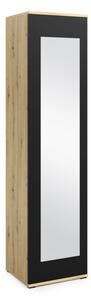 Šatníková skriňa LAVA se zrkadlom, 45x185x40, dub artisan/čierna