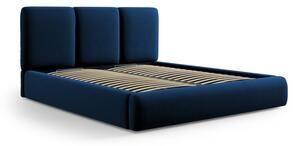 Tmavomodrá zamatová čalúnená dvojlôžková posteľ s úložným priestorom s roštom 200x200 cm Brody – Mazzini Beds