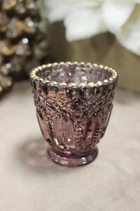 Ružový sklenený svietnik na čajovú sviečku 7cm