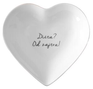 Porcelánový tanierik v tvare srdca s nápisom Diéta? Od zajtra! 16 cm