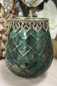 Červený sklenený svietnik s ornamentom 18cm