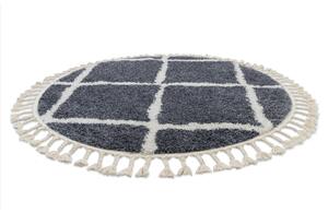 Okrúhly koberec BERBER CROSS B5950, sivá-biela - strapce, Maroko, Shaggy