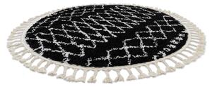 Okrúhly koberec BERBER ETHNIC G3802, čierna -biela, strapce, Maroko, Shaggy