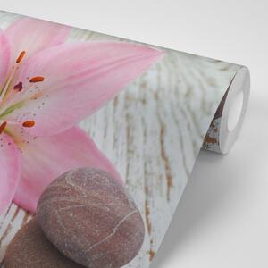 Fototapeta ružová ľalia a Zen kamene