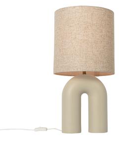 Dizajnová stolná lampa béžová s béžovým ľanovým tienidlom - Lotti